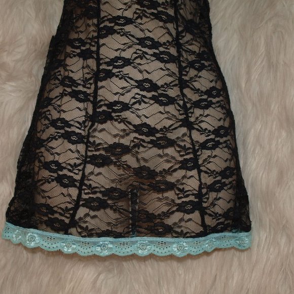LINGERIE Teal/Black Lace W/Panties SIZE L BY ELEGANCE NEW NO TAG - Picture 8 of 10